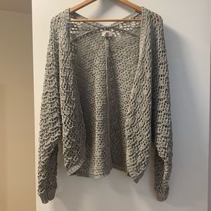 Nicole Miller Artelier Open Knit Sweater Cardigan In Grey Sage